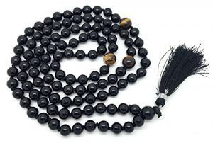 COAI Mala 108 Perle In Onice E Occhio Di Tigre, Bracciale E Collana Da Meditazione E Preghiera, Con Pietra Guru E Simbolo Shou
